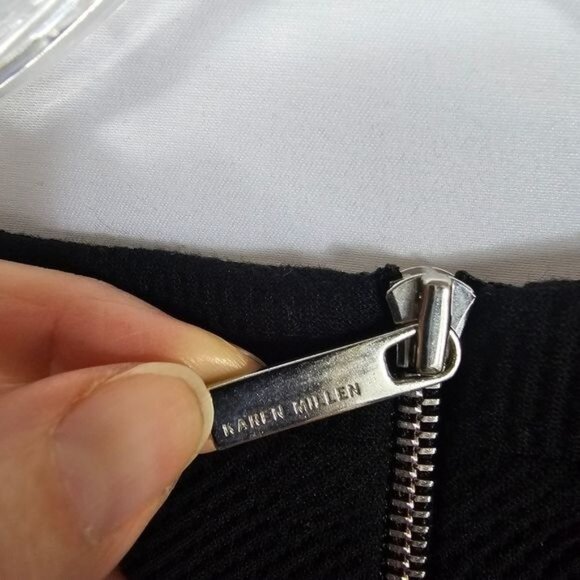 Karen Millen Black Mini Dress Sz 4 Animal Print Round Neck Short Sleeves Pleated - Picture 4 of 10